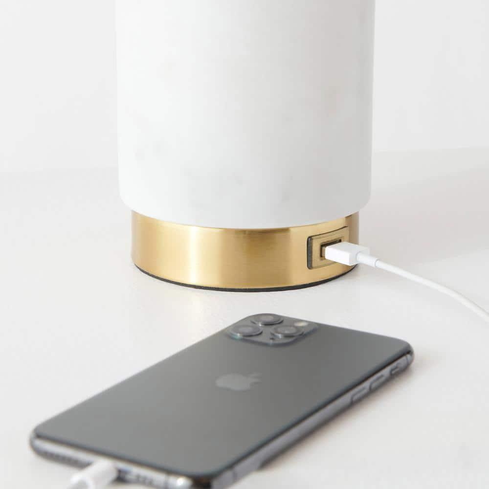 Brightech Arden LED Table Lamp Set with USB Port - Bedside Reading Lamp, Modern Desk Lamp, Nightstand Lamp with Ambient Lighting for Bedroom, Living Room, Office -Stylish Lampshade & Marble Finish