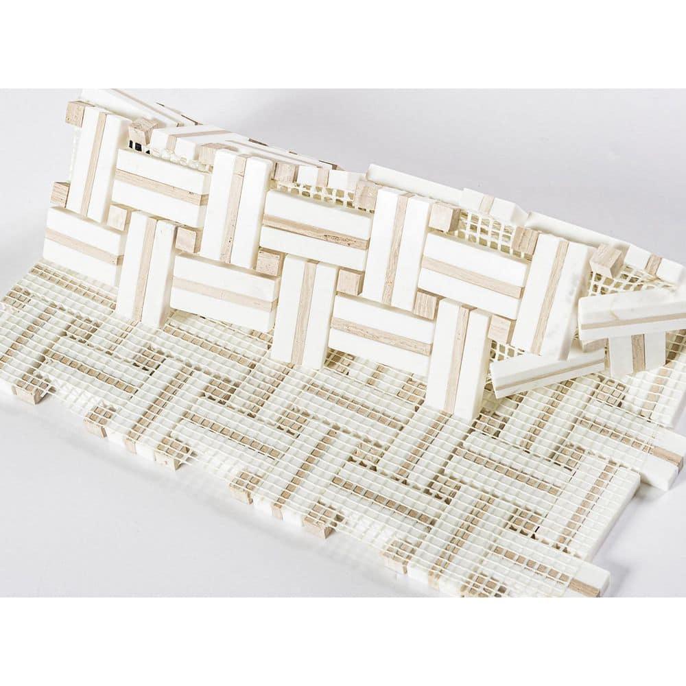 Fabrique 1" x 2" Natural Stone Marble Basketweave Kitchen Backsplash, Bathroom Mosaic Wall and Floor Tile