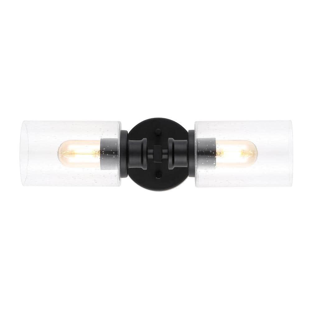 JONATHAN Y Jules Edison 16.5" Cylinder 2-Light Iron/Seeded Glass Farmhouse Contemporary LED Wall Sconce, Black