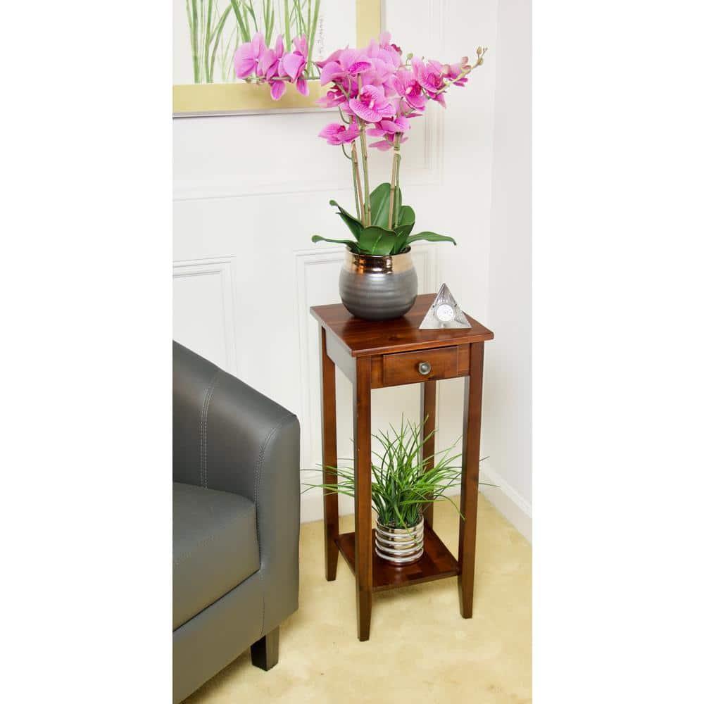 Casual Contemporary Living 2-Tier Solid Acacia Plant Stand with Drawer - Mahogany