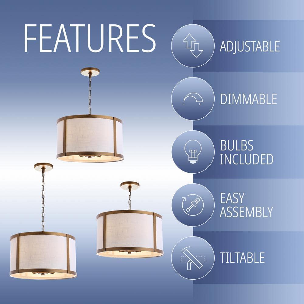 Thatcher 17" Metal LED Pendant Light, Gold/White