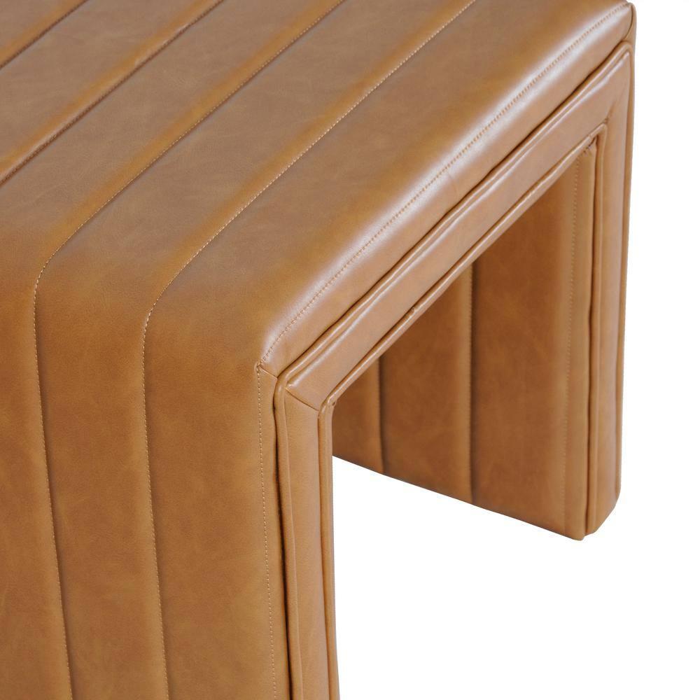 Modern Channel Ottoman Caramel Faux Leather - HomePop: Upholstered Rectangle, No Assembly Required