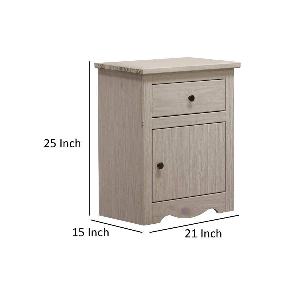 Stav White Solid Wood 1 Drawer Nightstand with Bronze Knobs