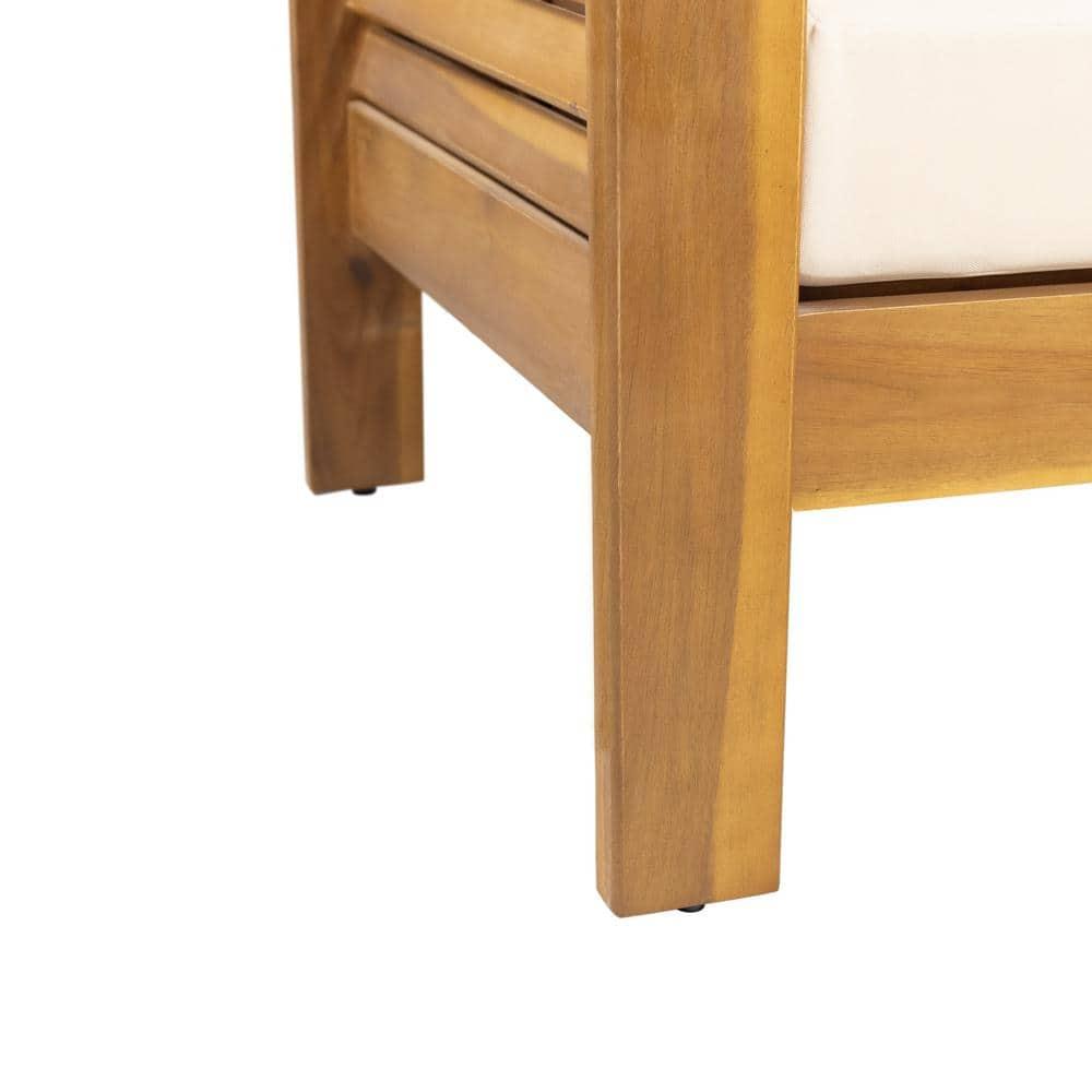 Christopher Knight Home Rabun Outdoor Acacia Wood 4 Seater Chat Set with Cushions, Cream/Teak