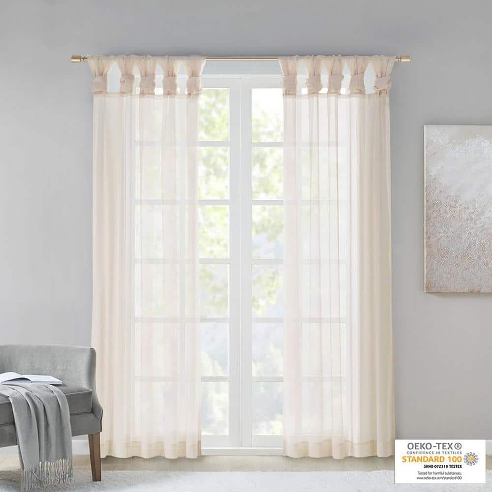 Ivory Sheer Tab Top Ground Length Polyester Drapes