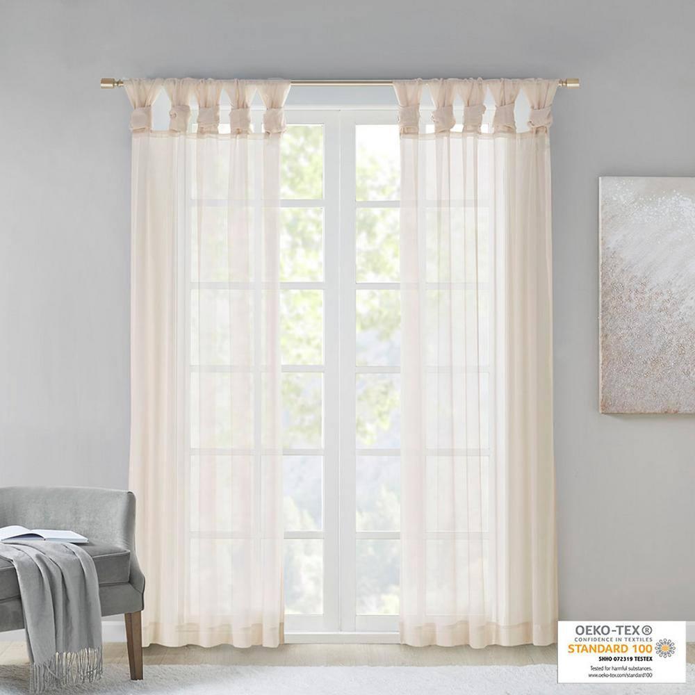 Madison Park Ceres Twisted Tab Voile Sheer Window Pair in Ivory 84" Panel