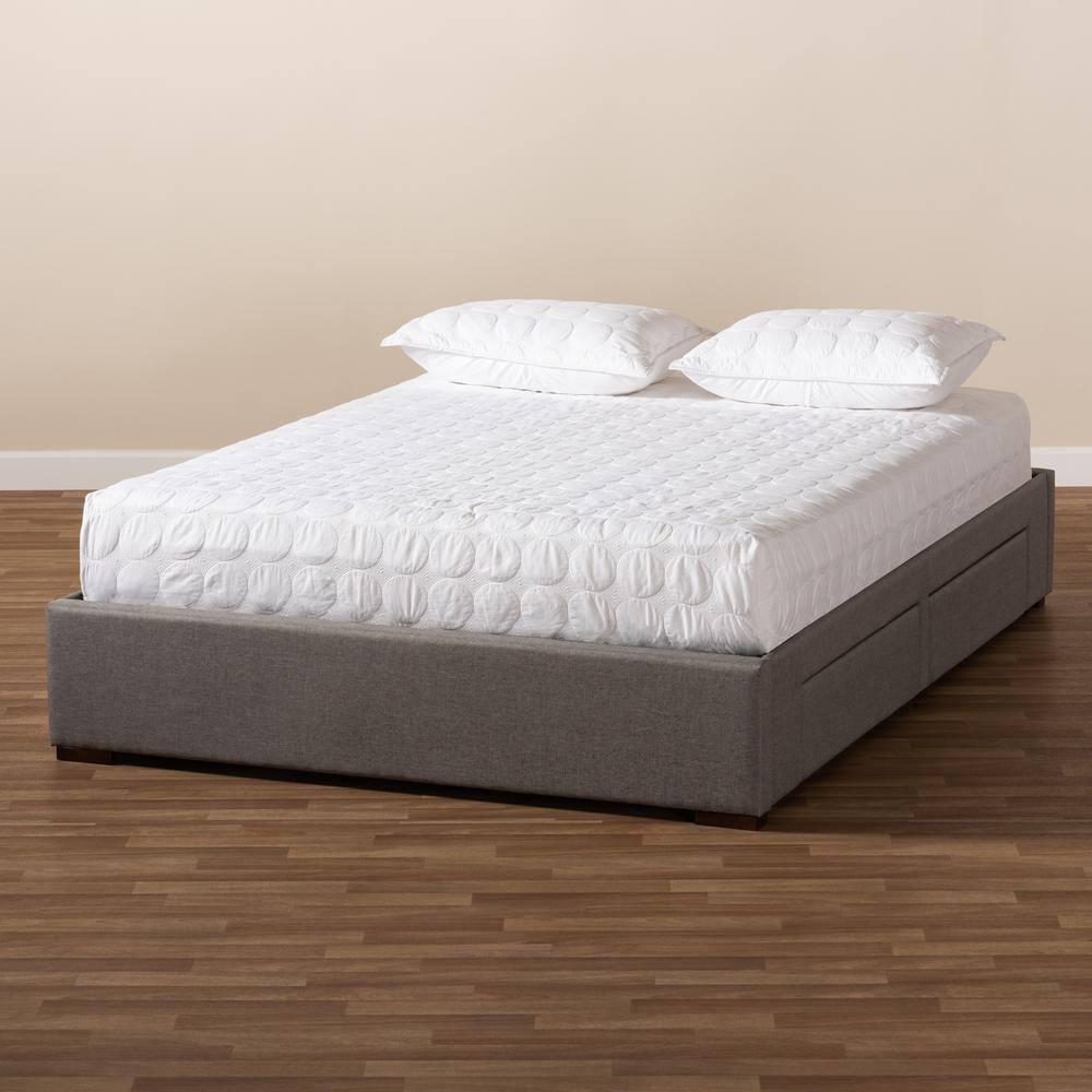 King Leni Bed Frame Gray - Baxton Studio: Storage Drawers, Polyester Upholstery, Foam Padded, Wood Block Feet
