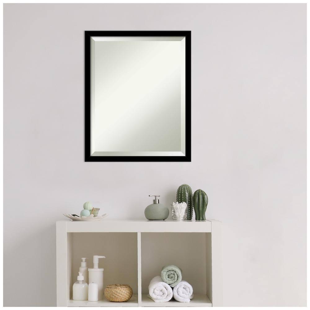 Amanti Art Beveled Bathroom Wall Mirror - Jet Frame Jet Black Outer Size: 17 x 21 in Black