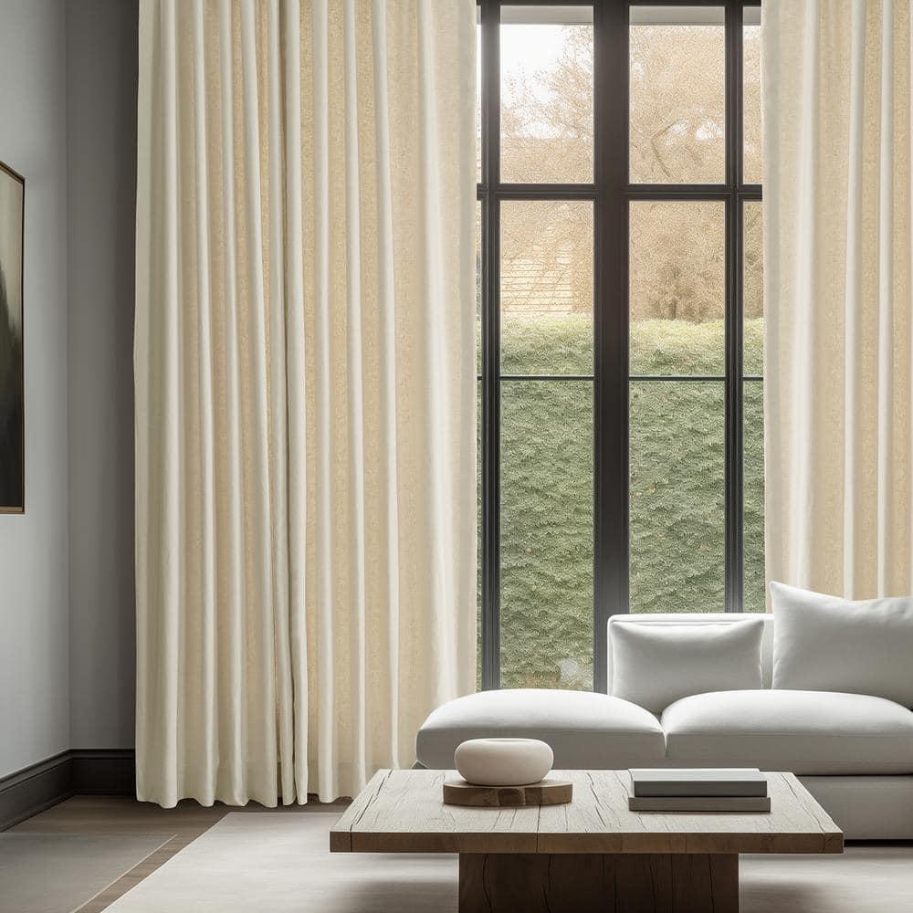 Exclusive Fabrics  French Linen Room Darkening Curtains Panel - Elegant luxurious Drapes (1 Panel) Ancient Ivory 50 X 120 120 Inches