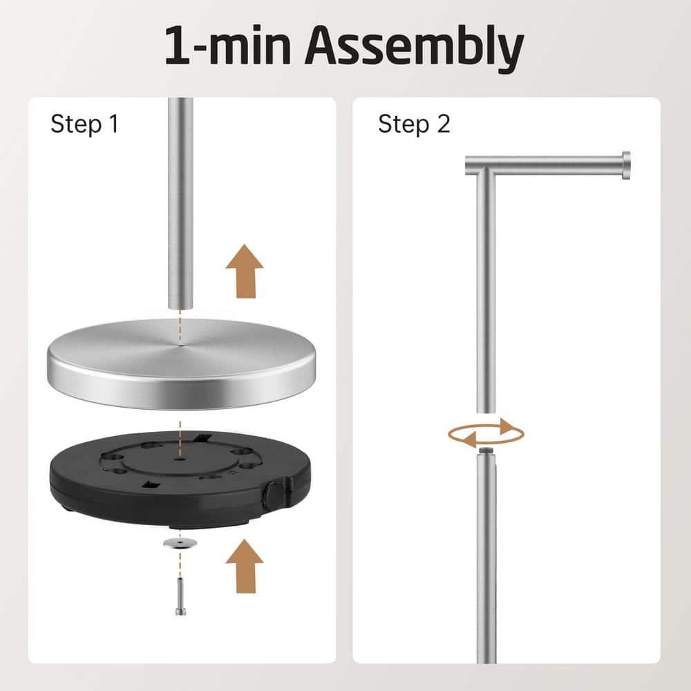 Brushed Steel Freestanding Toilet Paper Holder with Heavy Base