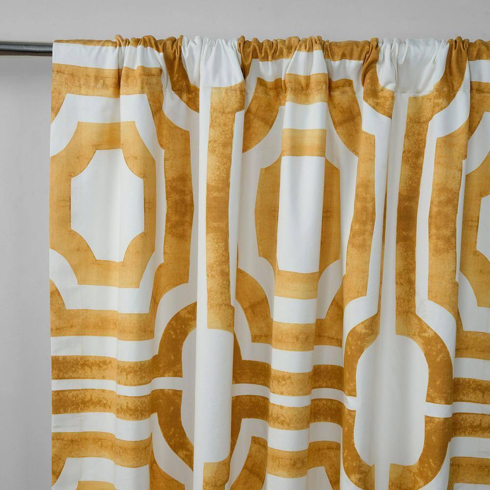 HPD Half Price Drapes Geometric Printed Curtains 96 Inches Long Luxury Cotton Curtains (1 Panel) Room Darkening Window Curtains for Bedroom & Living Room, 50W x 96L, Mecca Geometric Gold