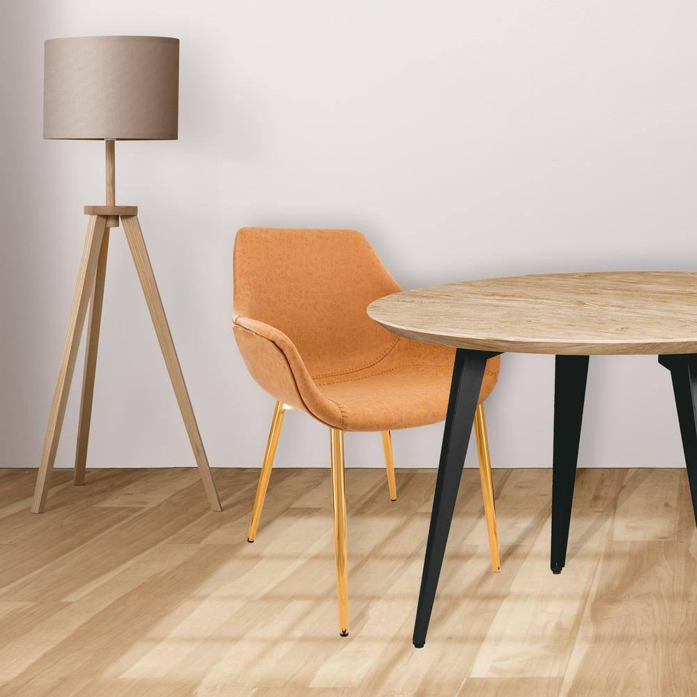 Everly Quinn Markley Leather Dining Chair with Powder-Coated Gold Iron Legs Accent Side Chair Foam Padded Seat Versatile Kitchen Chair