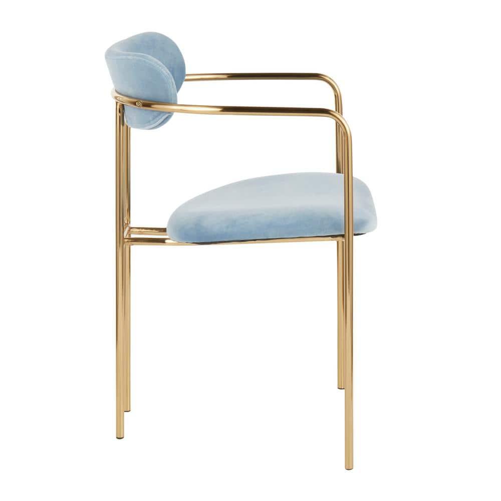 Set of 2 Demi Contemporary Chair Light Blue - LumiSource: Gold Frame, Velvet, Cushioned Seat