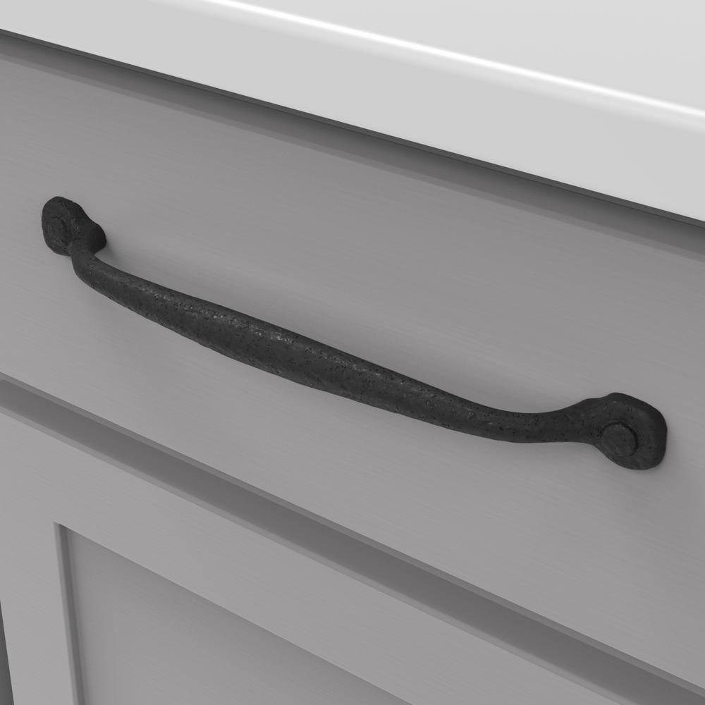 Hickory Hardware 1 Pack Solid Core Kitchen Cabinet Pulls, Luxury Cabinet Handles, Hardware for Doors & Dresser Drawers, 8-13/16 Inch (224mm) Hole Center, Black Iron, Refined Rustic Collection