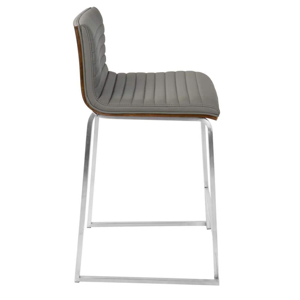 Contemporary Gray Faux Leather and Wood Metal Counter Stool