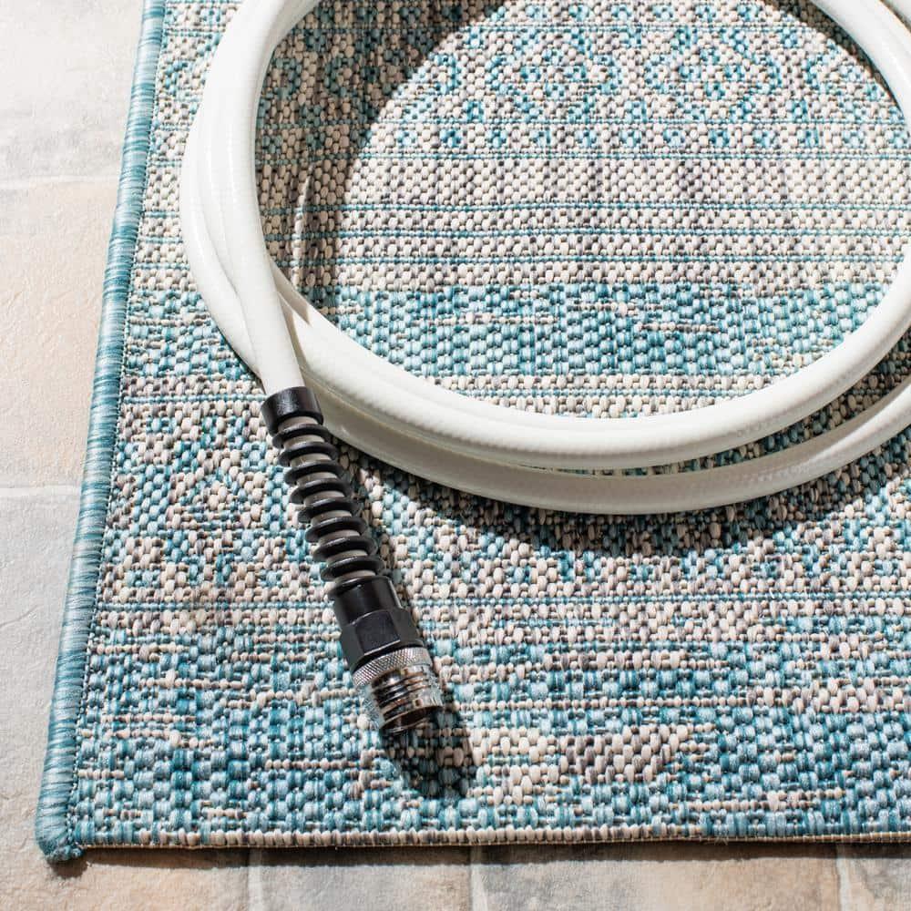 Courtyard CY8061 Power Loomed Indoor and Outdoor Area Rug - Aqua/Grey - 6'7"x6'7" - Safavieh