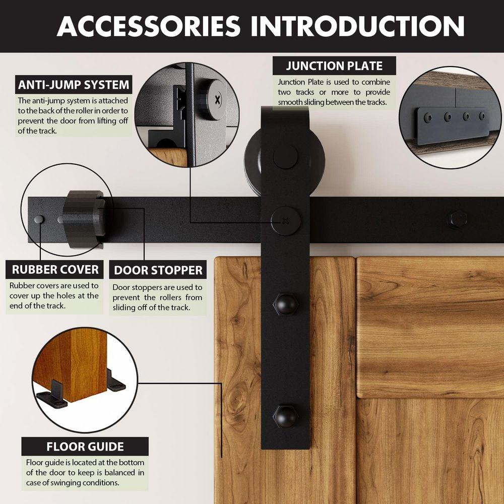 Homacer Black Rustic Sliding Barn Door Hardware Kit, for Two Doors, 5.5ft Long Flat Track, Classic Design Roller, Heavy Duty, for Interior Use(Doors Not Included)