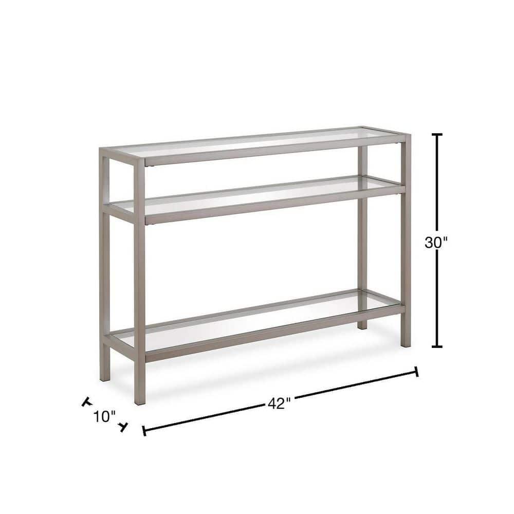 Evelyn&Zoe 42" Satin Nickel Metal/Glass Console Table