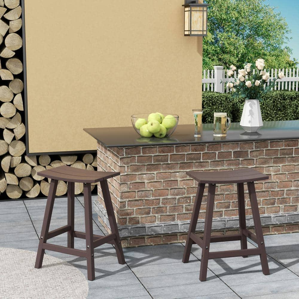 Polytrends Laguna 24" All-Weather Resistant Outdoor Patio Bar Stool (Set of 2) Dark Brown 24-inches