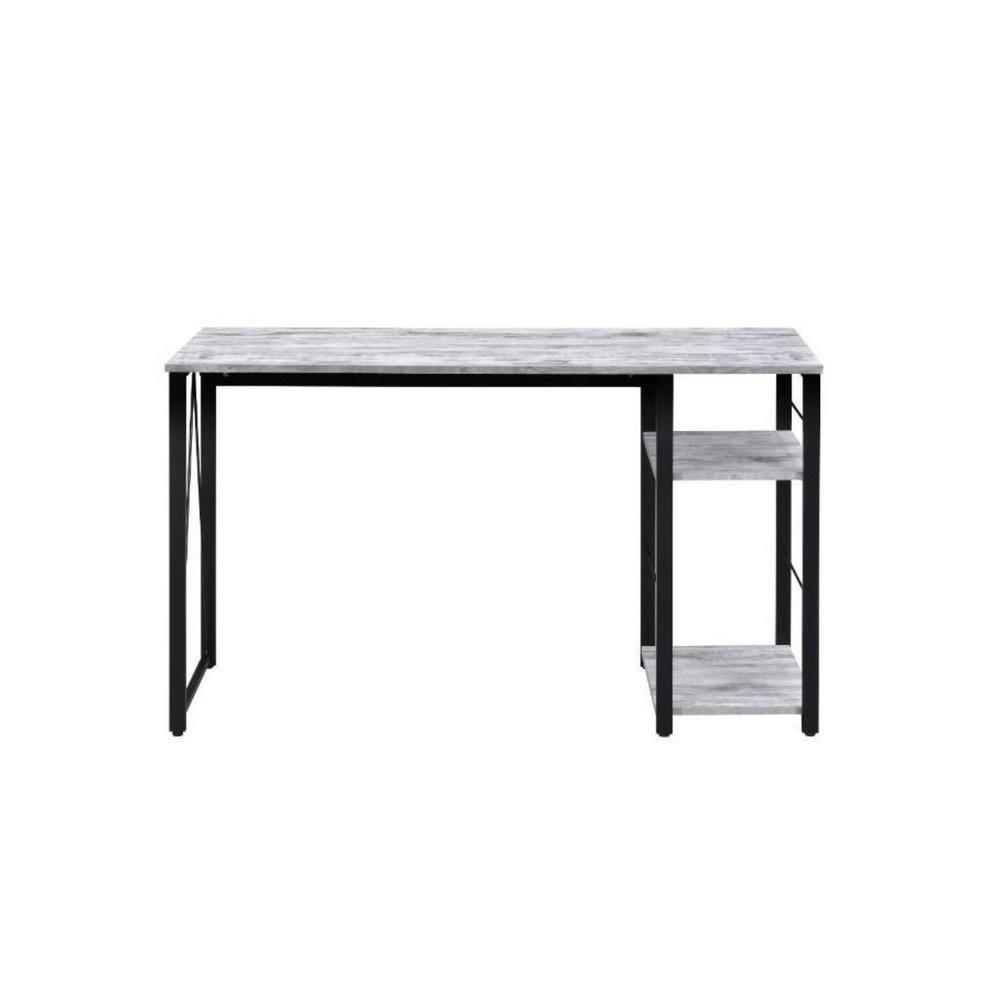 Vadna Writing Desk Weathered White/Black - Acme Furniture: 47-Inch Modern Desk with Open Storage Shelf