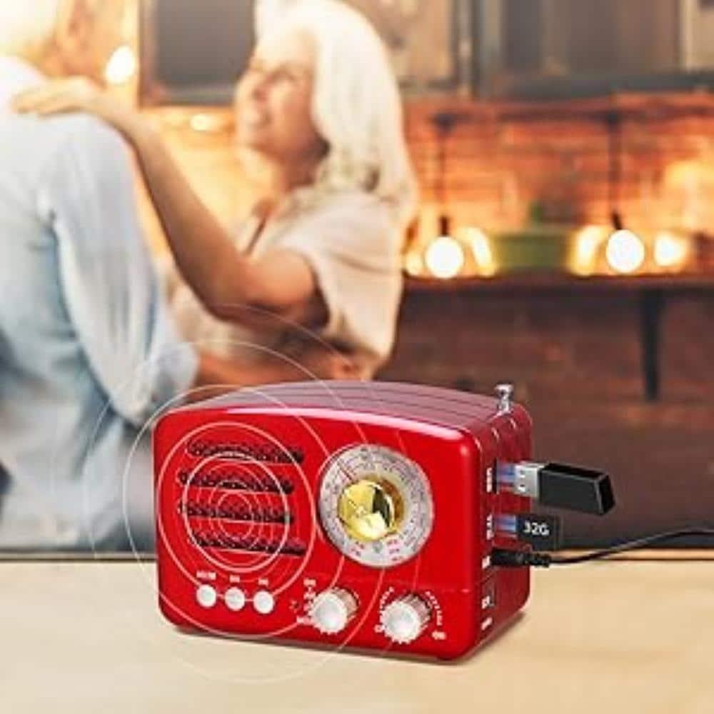 Retro Portable AM/FM Vintage Radio with Bluetooth, Transistor Radio Receiver, Rechargeable Battery, Support TF Card, AUX, USB, MP3 Player for Elder (Red)