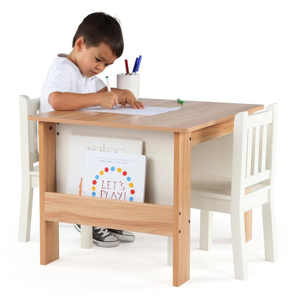 Humble Crew 3pc Journey Collection Kids' Table and Book Rack with Chairs Natural/White