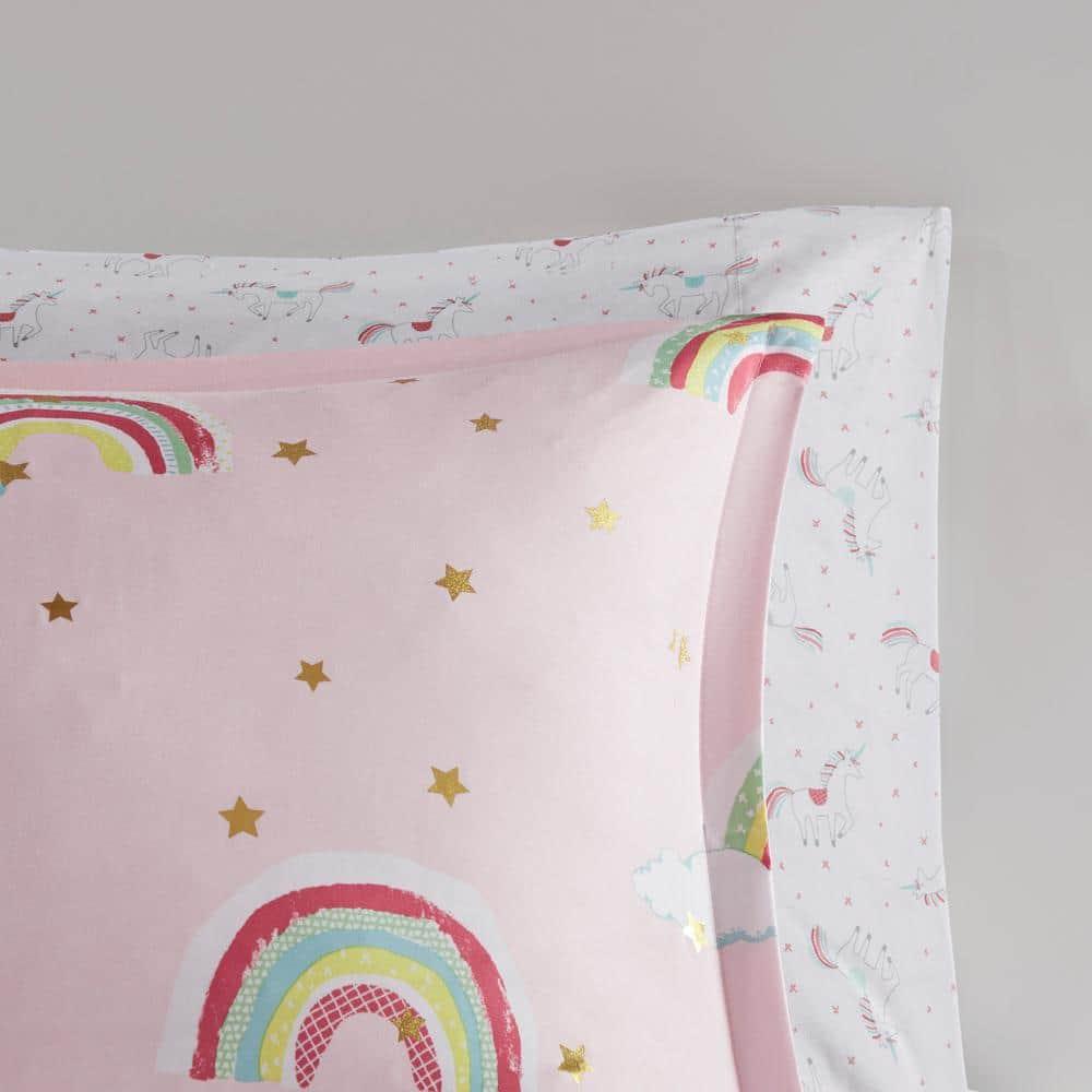 Intelligent Design Kids Alicia Rainbow and Metallic Stars Comforter Set with Bed Sheets