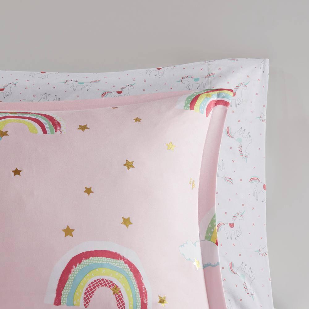 Intelligent Design Kids Alicia Rainbow and Metallic Stars Comforter Set with Bed Sheets