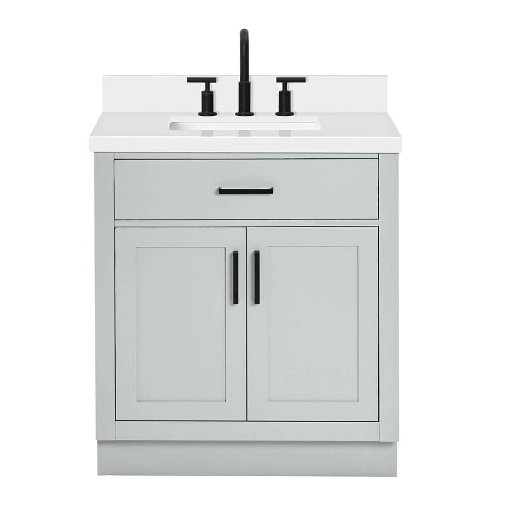 Thornaby 30'' Solid Wood Single Bathroom Vanity with 1.5'' White Quartz Top, Oval Sink