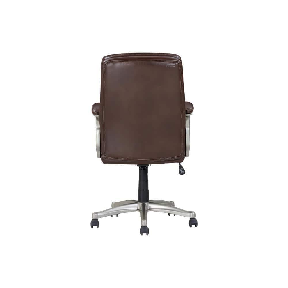 Benjara BM314719 28 in. Office Gaming Chair with 360 deg Swivel, Faux Leather, Brown, Silver & Black