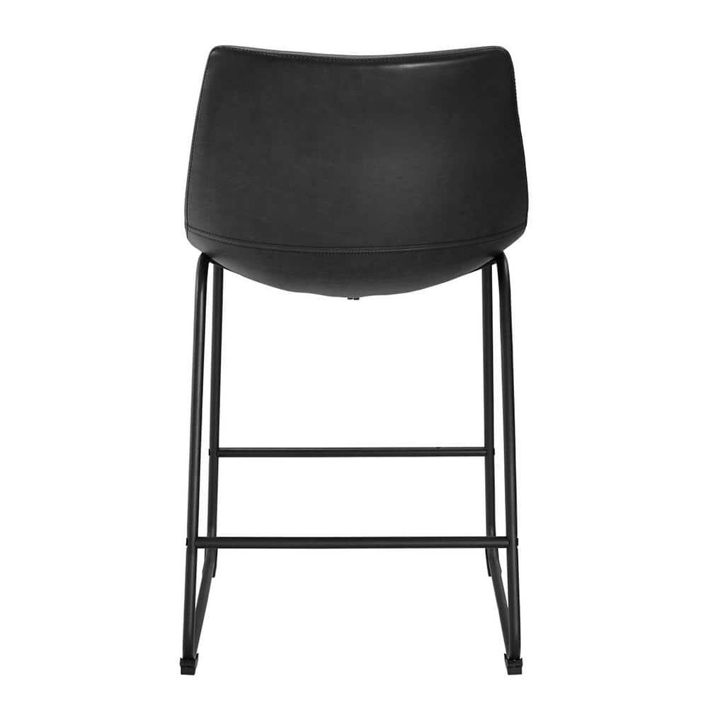 Black Faux Leather and Metal Counter Stools, Set of 2