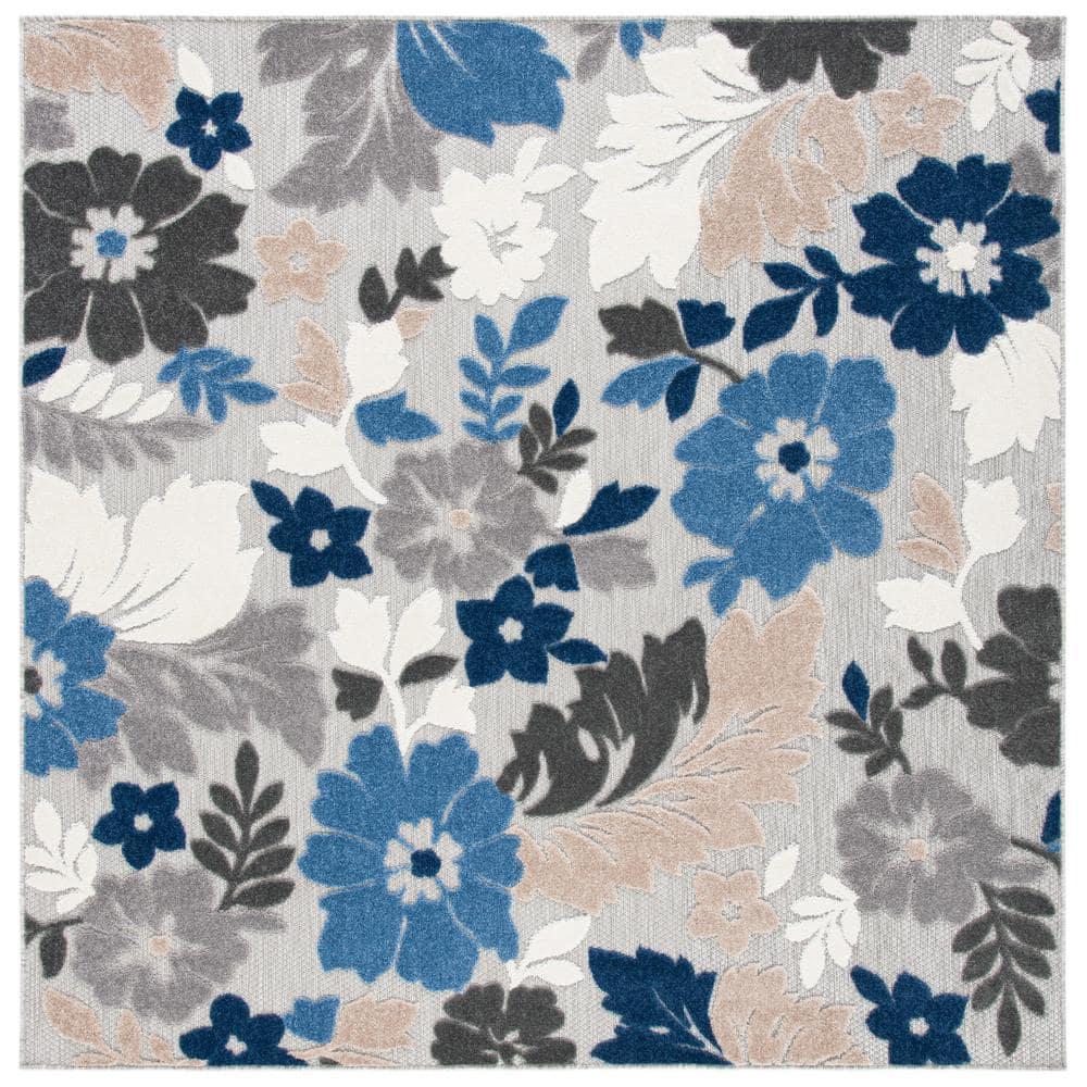 Cabana CBN308 Power Loomed UV Resistant Indoor/Outdoor Area Rug - Grey/Blue - 6'7"x6'7" - Safavieh