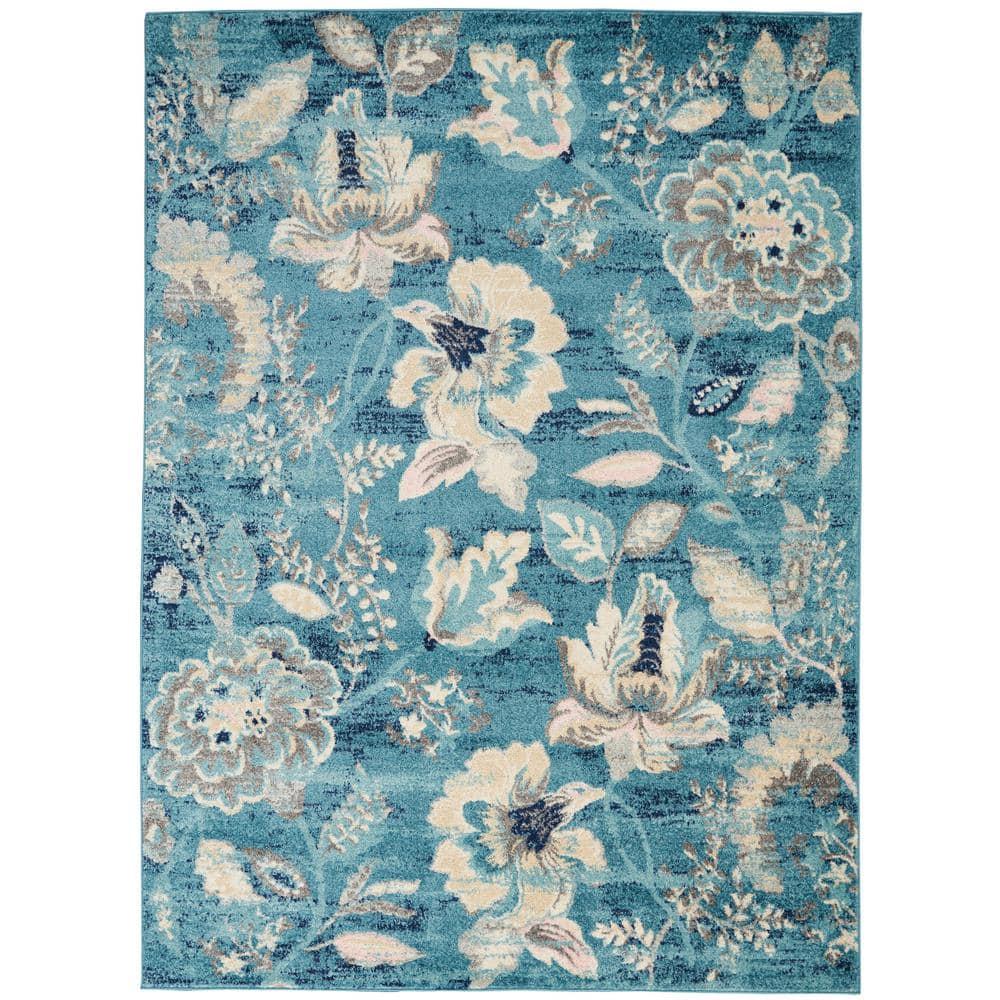 Nourison Tranquil 5'3" X 7'3" (5' x 7') Turquoise Area Rug French Country Eclectic Floral by Nourison