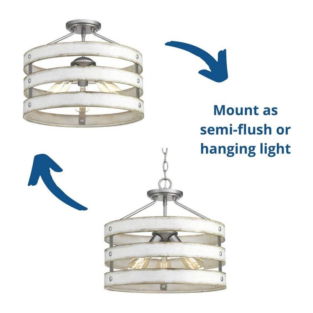 Progress Lighting Gulliver 3-Light Semi-Flush Convertible Ceiling Light, Galvanized Finish, Open Design