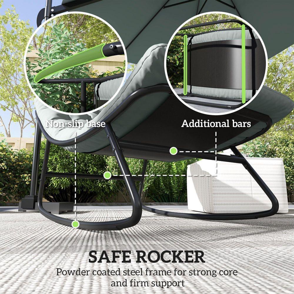 Outsunny 2 Pieces Outdoor Rocking Chairs with Thick Cushions, Outdoor Patio Rocker Set with Mesh Deep Seats, Steel Frame for Indoor, Porch, Dark Gray