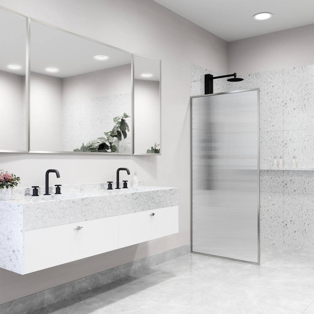 Meridian 34" W x 74" H Fixed Framed Shower Screen with 3/8" Glass