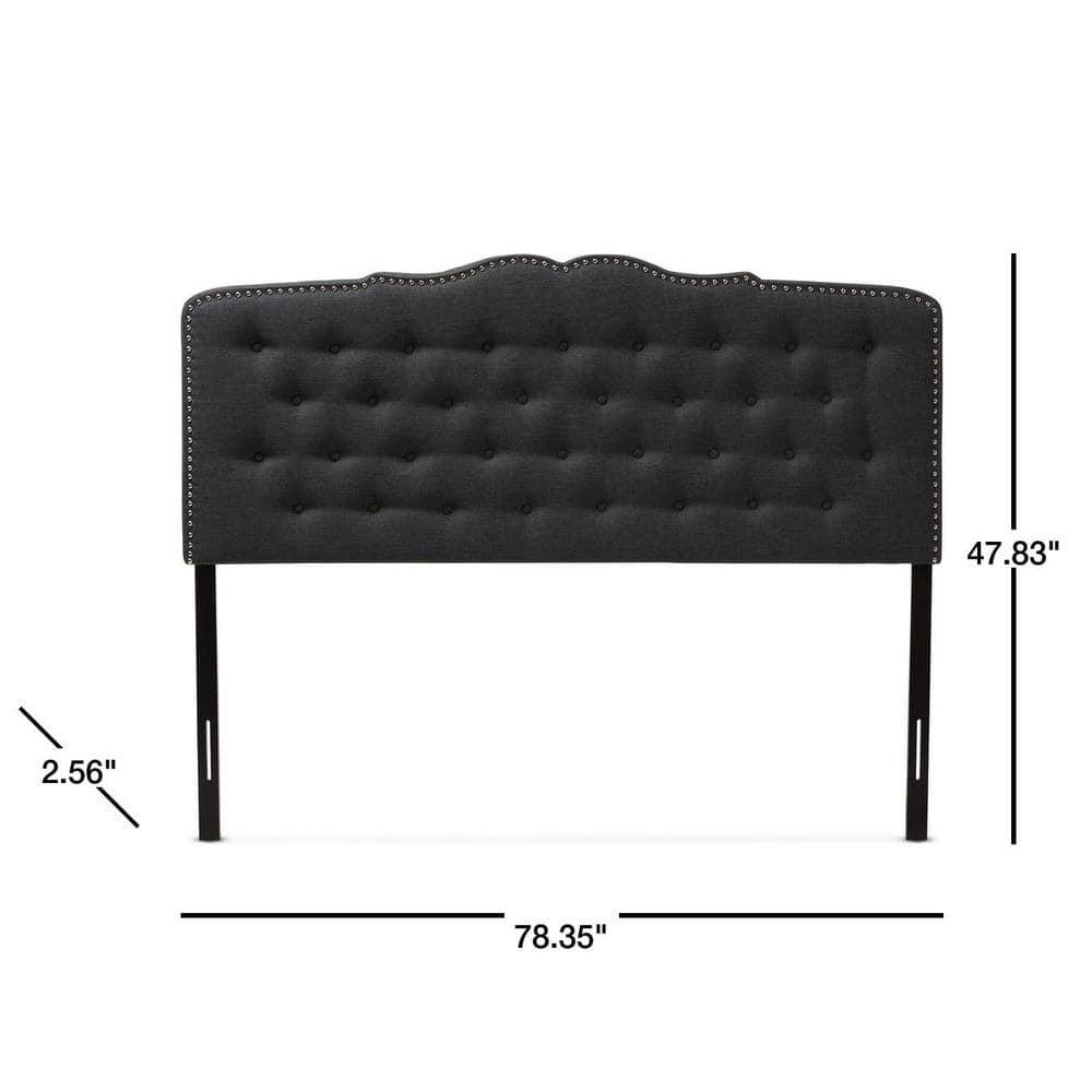 King Lucy Modern and Contemporary Fabric Headboard Dark Gray - Baxton Studio: Upholstered, Button-Tufted, Nailhead Trim