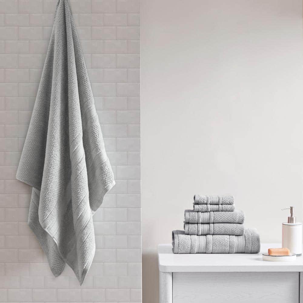 6pc Roman Super Soft Cotton Bath Towel Set Silver: Madison Park, Lightweight Terry, OEKO-TEX Certified