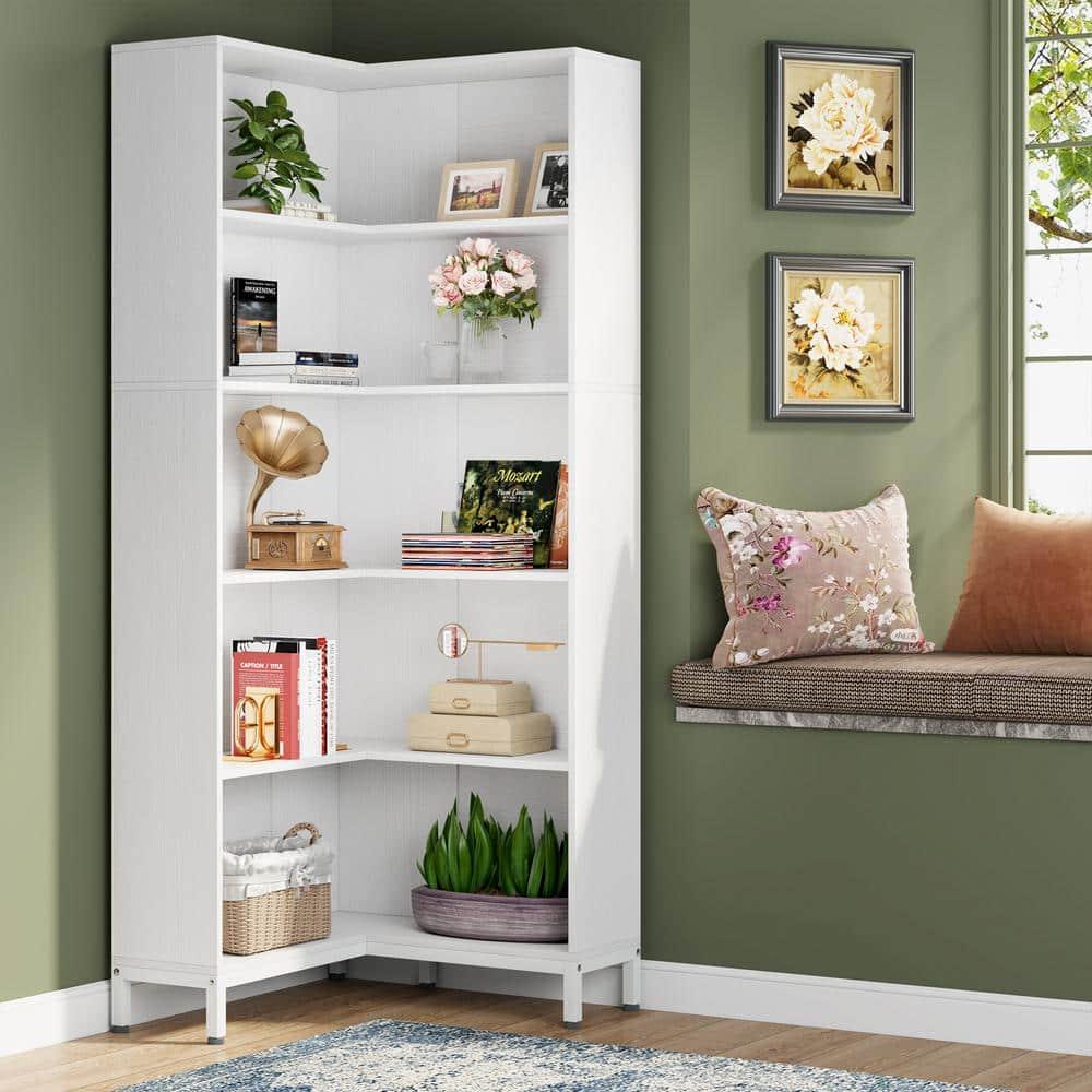 Tribesigns 71 inches Corner Bookcase, 6-Tiers L-Shaped Bookshelf, Wooden Freestanding Storage Display Rack, White