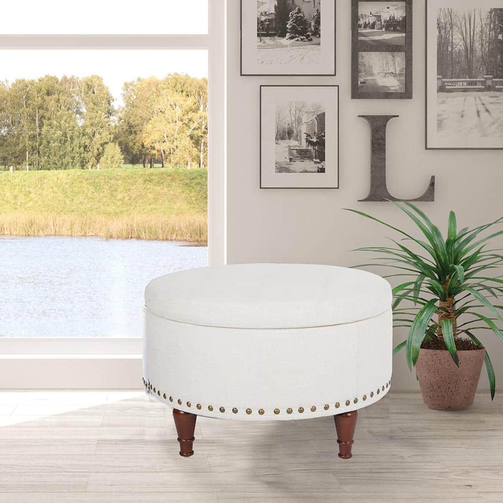Alloway Storage Ottoman Linen - OSP Home Furnishings: Mid-Century Modern Footstool, Wood Frame