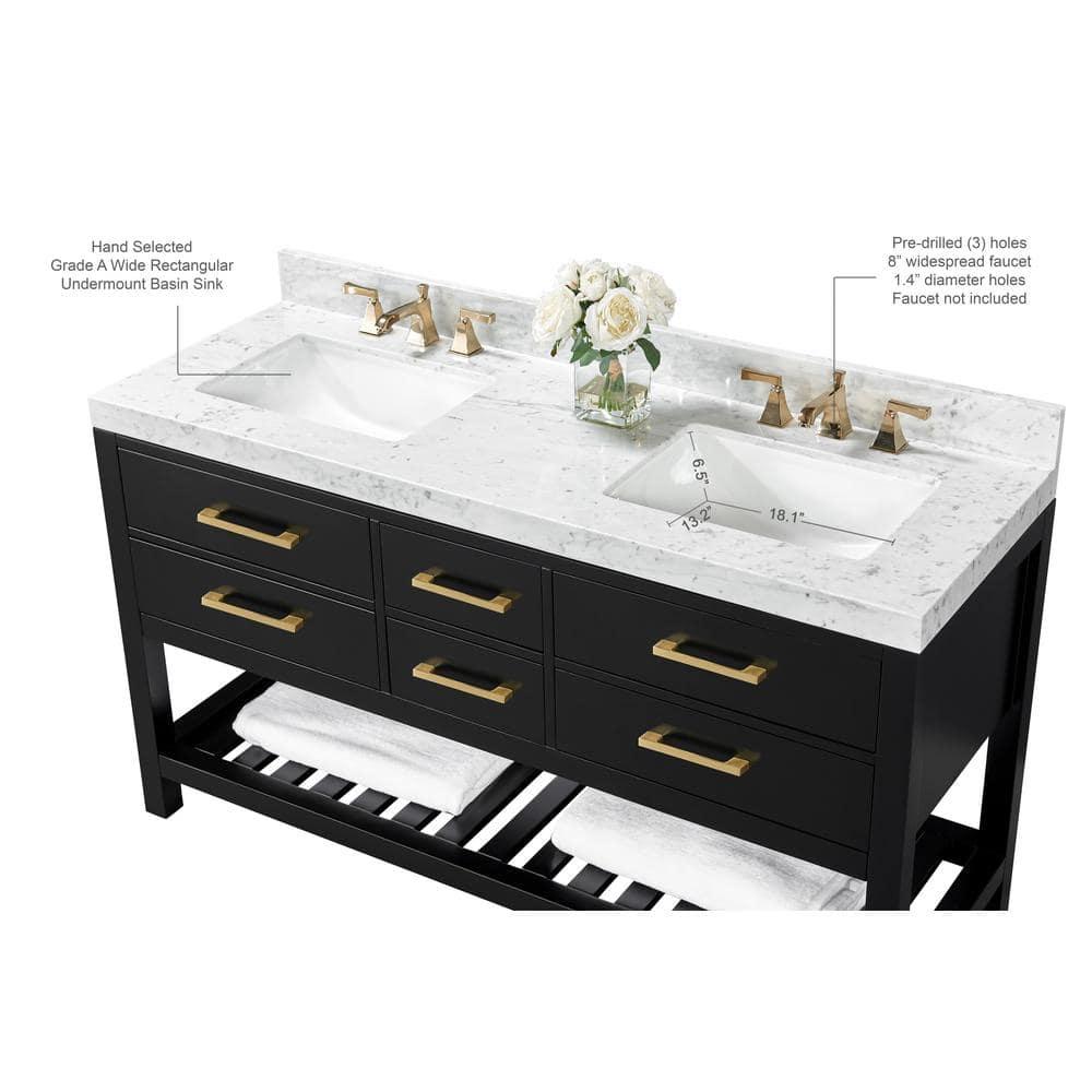 Elizabeth 60'' Black Onyx Double Vanity with Marble Top