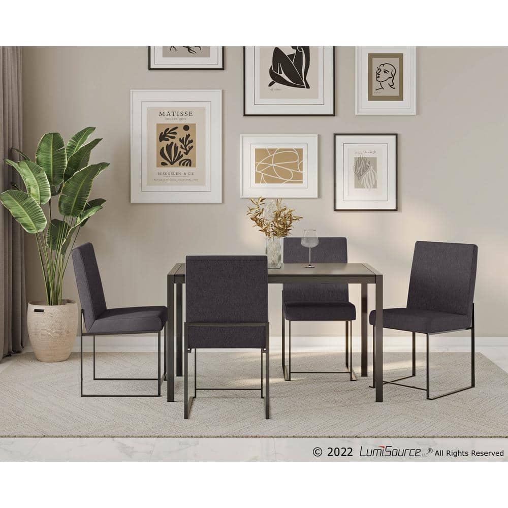 Set of 2 Highback Fuji Polyester/Steel Dining Chairs Black/Charcoal - LumiSource: Modern Kitchen & Room Seating, Foam Padded