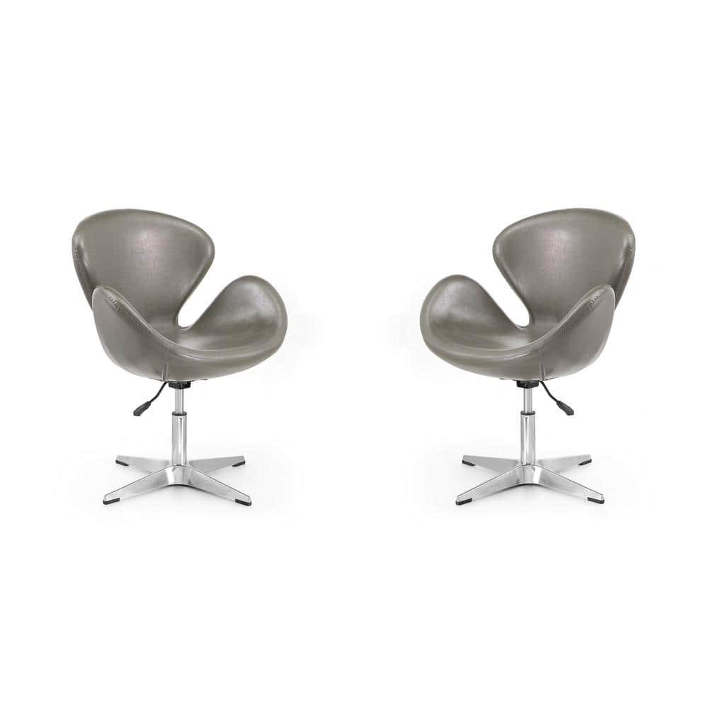 Set of 2 Raspberry Faux Leather Adjustable Swivel Chairs Pebble - Manhattan Comfort