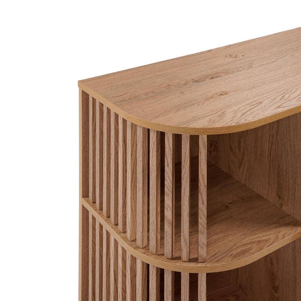 LuxenHome 2-Door and Open Storage 59-Inch Wide Sideboard Server Cabinet with Rubberwood Legs