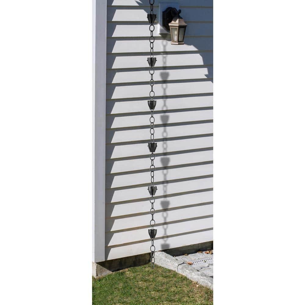 Good Directions 6 Cup Crocus Black Aluminum 8.5 ft. Rain Chain with Gutter Installation Clip