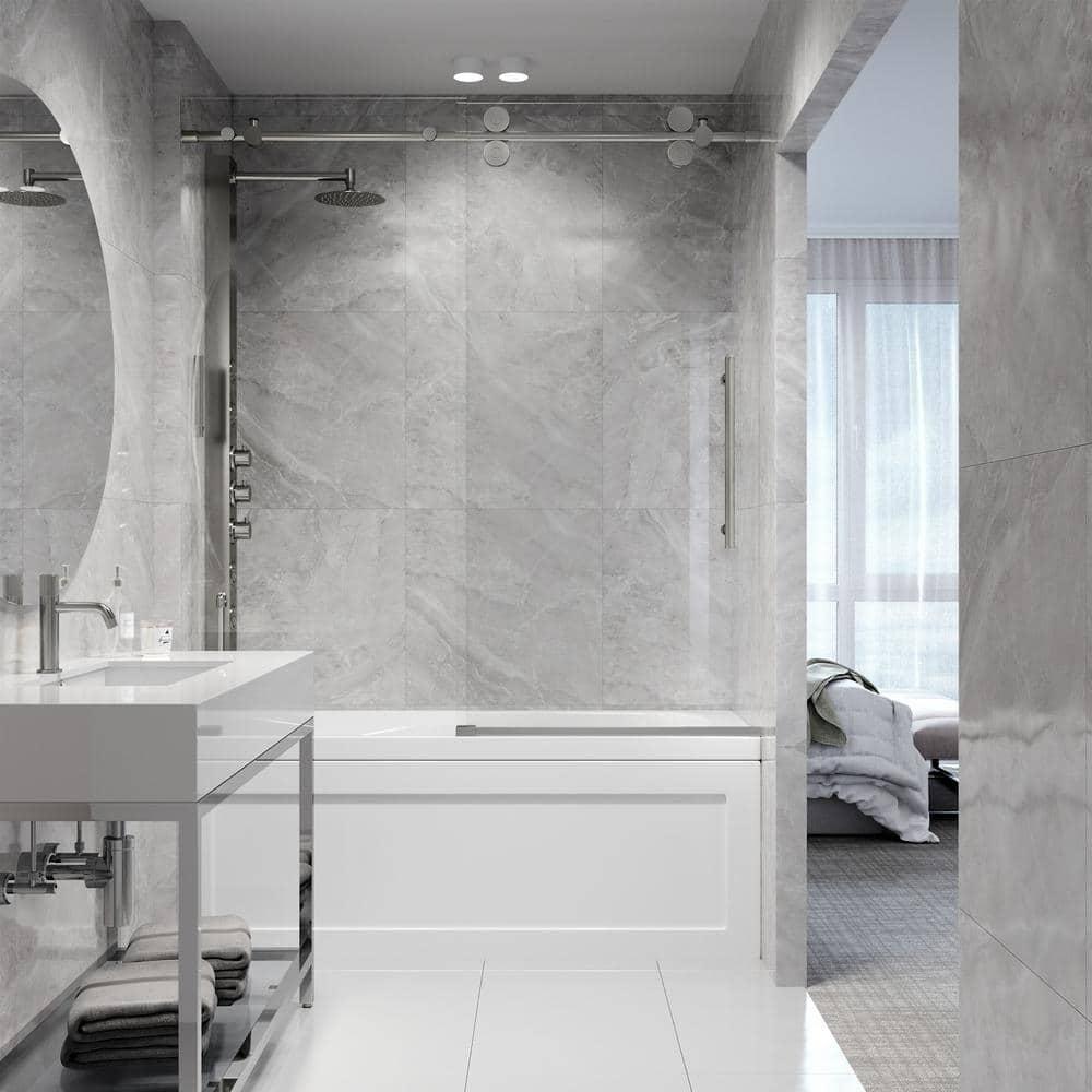 Elan 56-60" W x 66" H Sliding Frameless Tub Door with 3/8" Laminated Glass