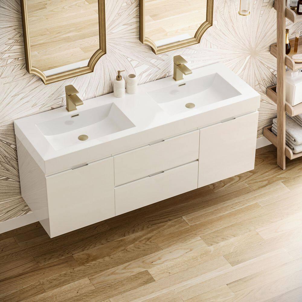 Valencia 60" Wall Mount Double Sink Bathroom Vanity with Top and Sinks (Faucets Not Included)