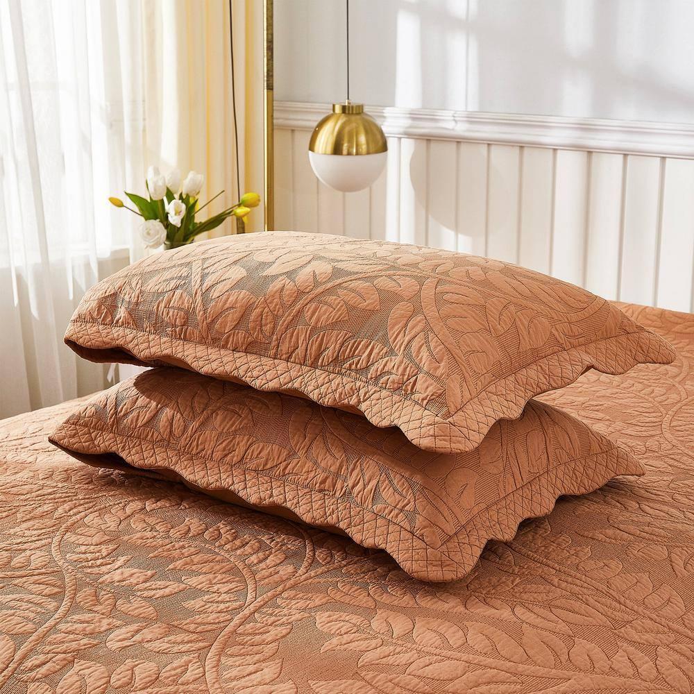 MarCielo 2-Piece 100% Cotton Quilted Pillow Shams Embroidered Farmhouse Pillow Shams (Standard, Royal Orange)