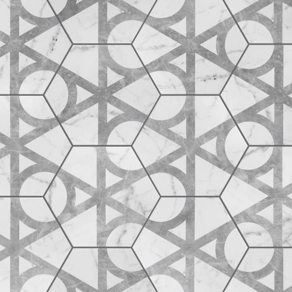 Carra Carrara Elegance 7"x8" Grey and White Matte Hexagon Porcelain Tile