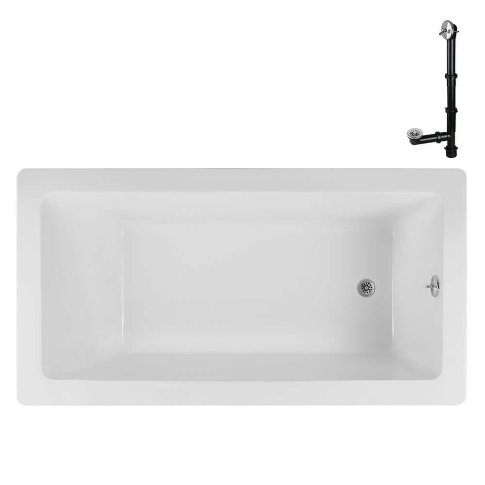60" x 32" Acrylic Soaking Drop-In Bathtub, Drain Included